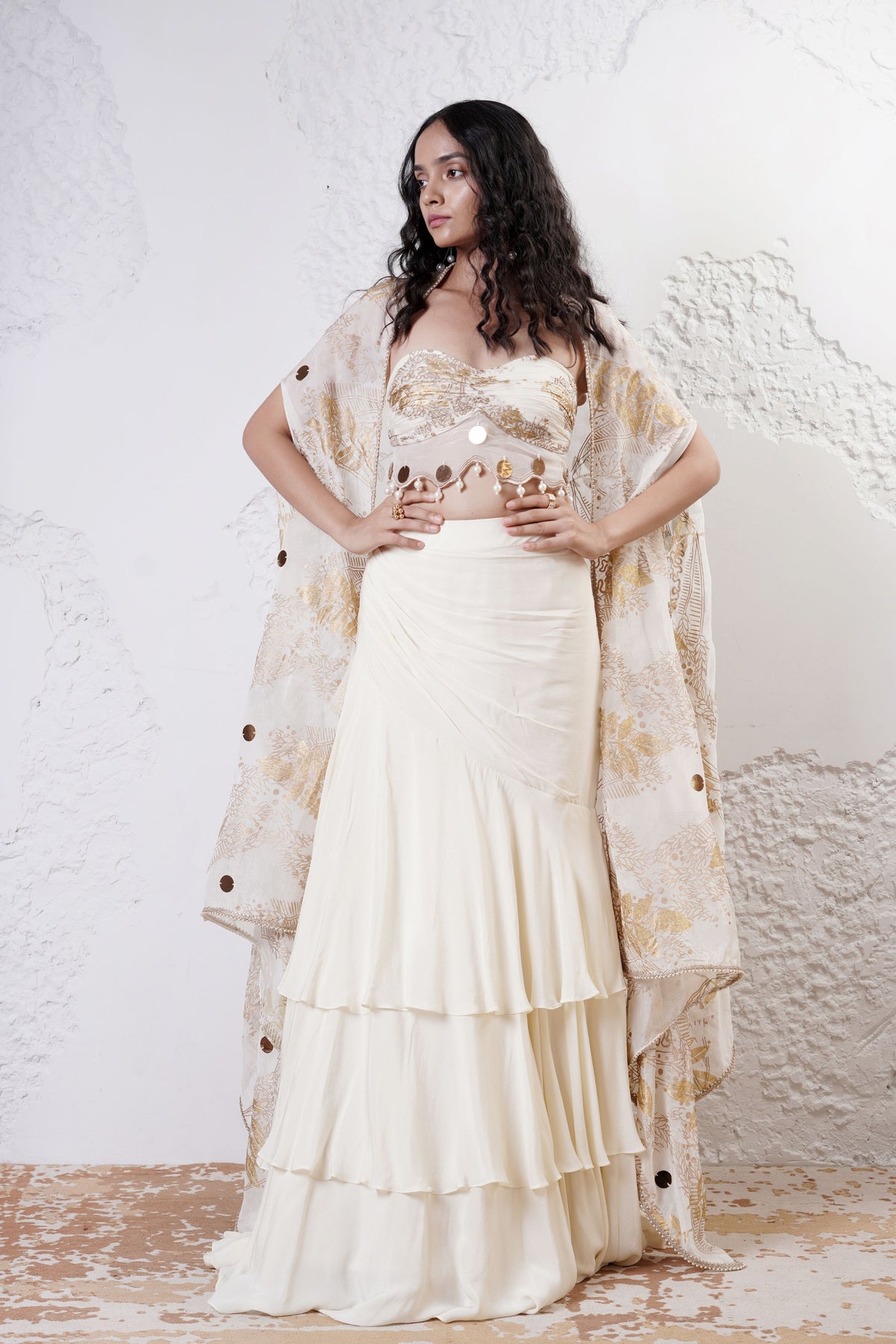 Ivory Layered Lehenga Set