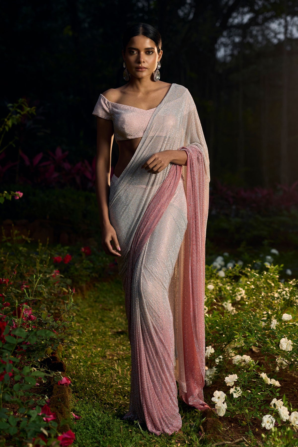Bajrangi Crystal Draped Saree Set