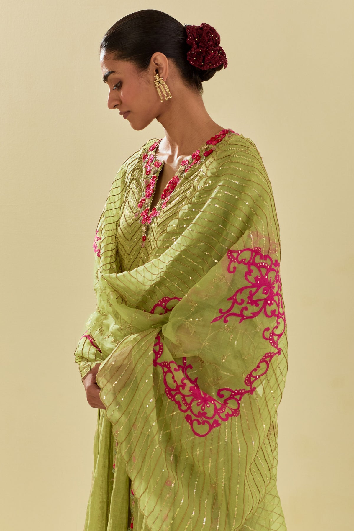 Green Embroidered Lehenga Set