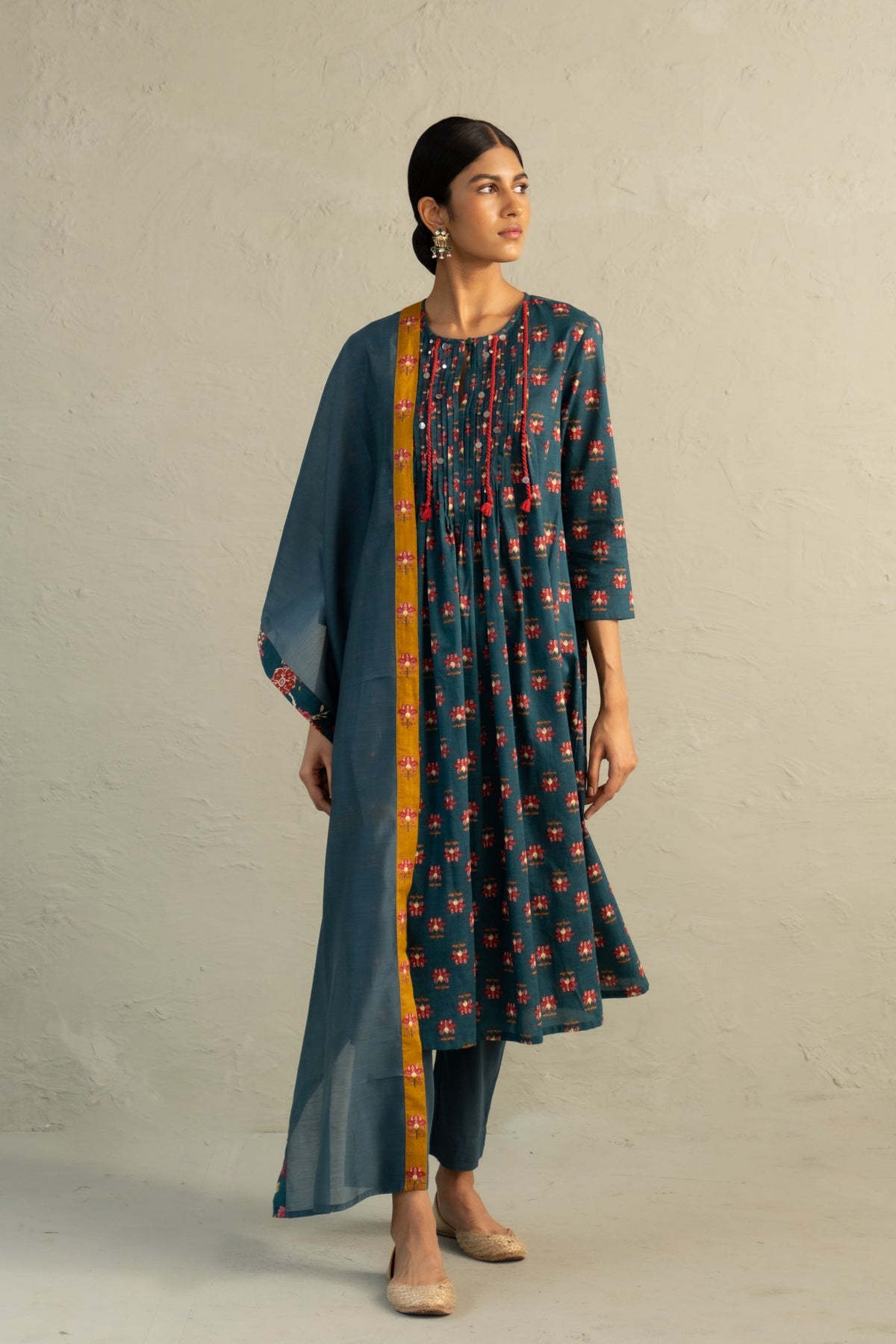 Teal Pintuck Kurta Set