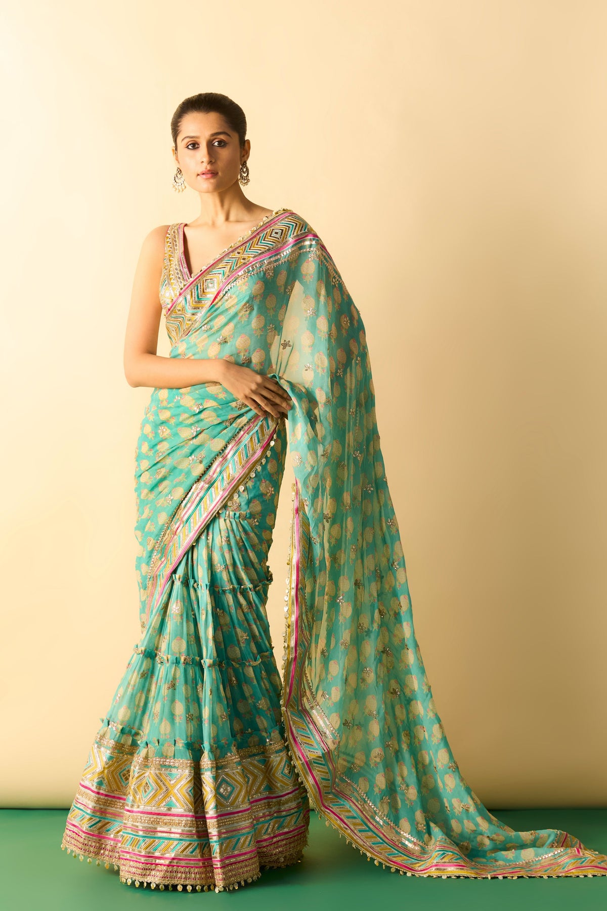 Jasleen Aqua Saree Set