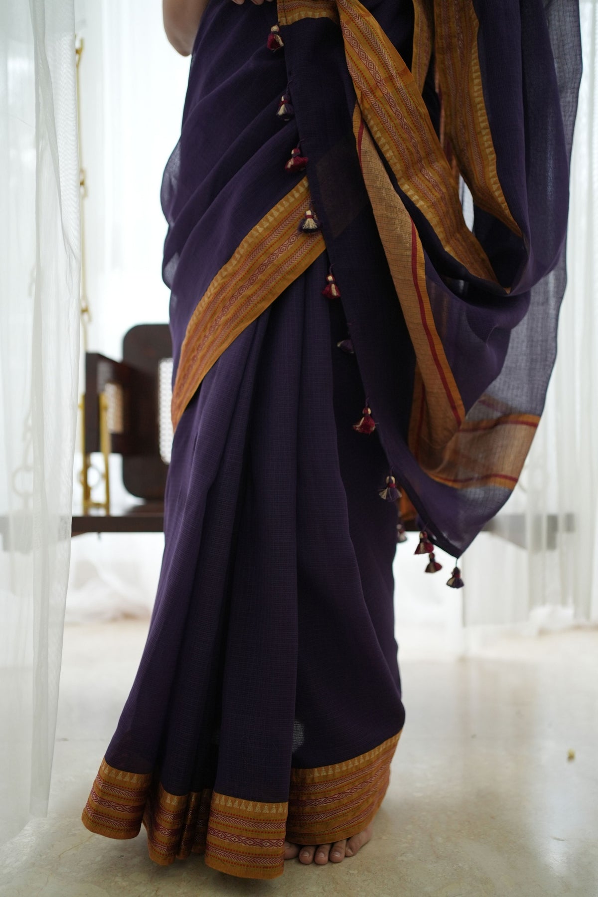 Pratima Heritage Tassel Purple Saree