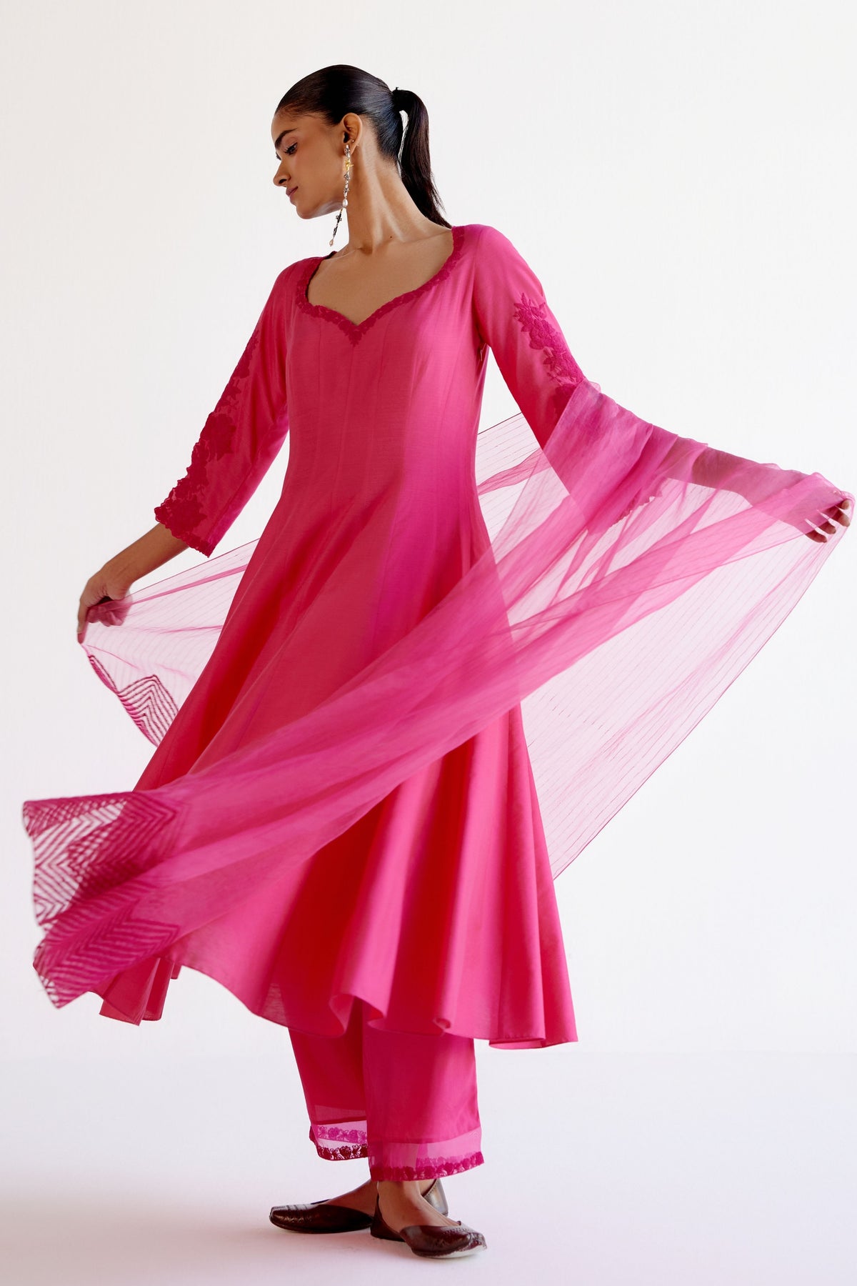 Embroidery Fuchsia Pink Anarkali Set