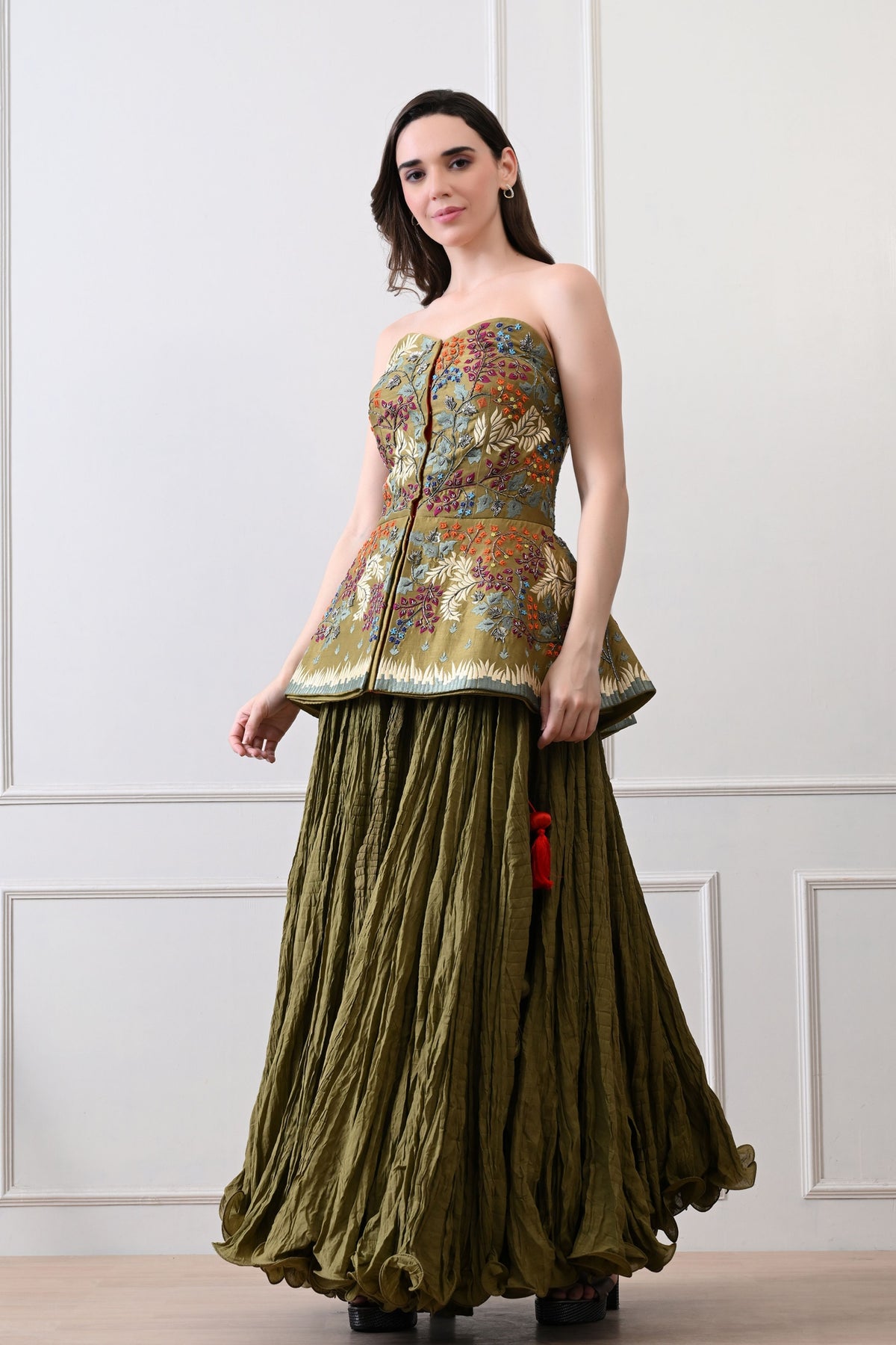 Olive Strapless Peplum Skirt Set