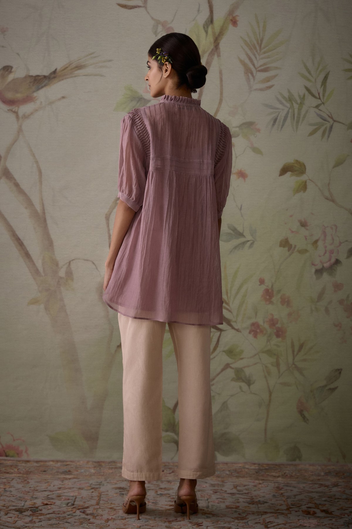 Mauve Pintuck Short Tunic Set