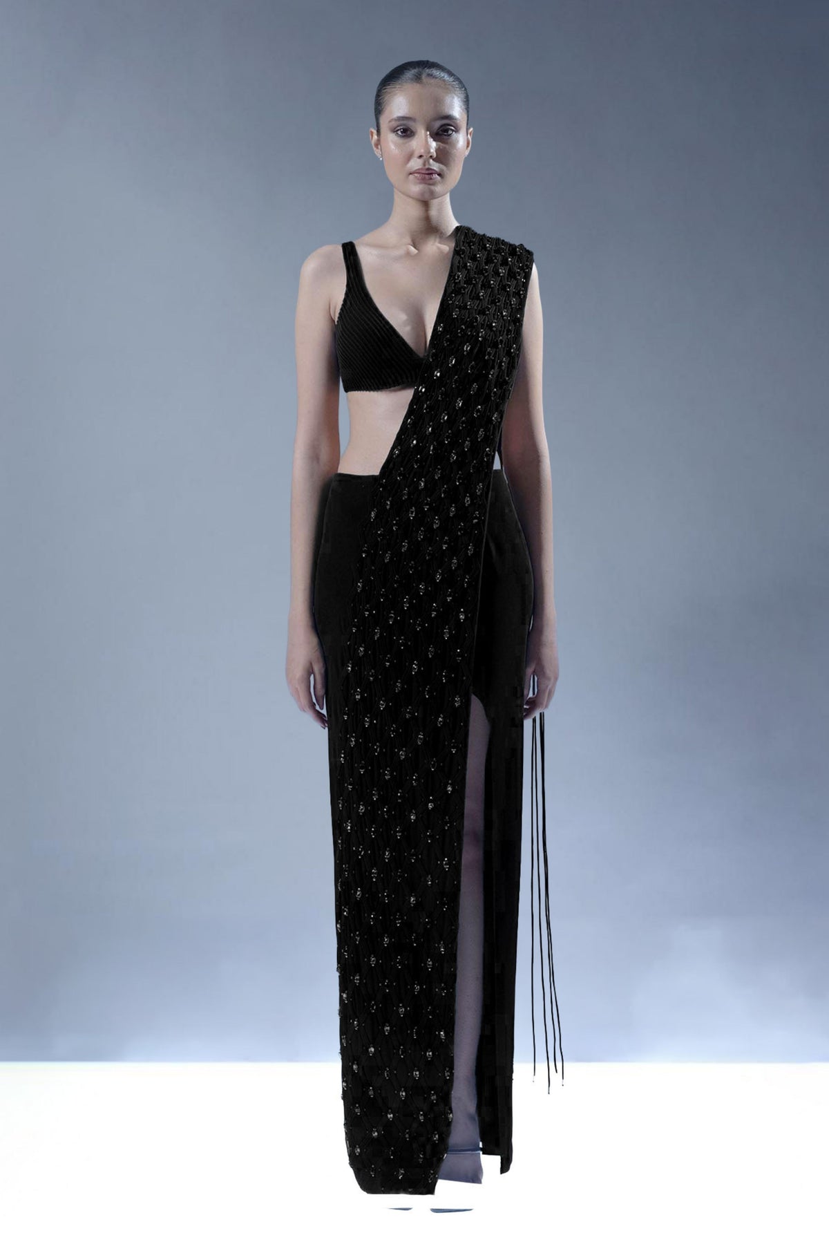 Noir Crystal Drape Saree