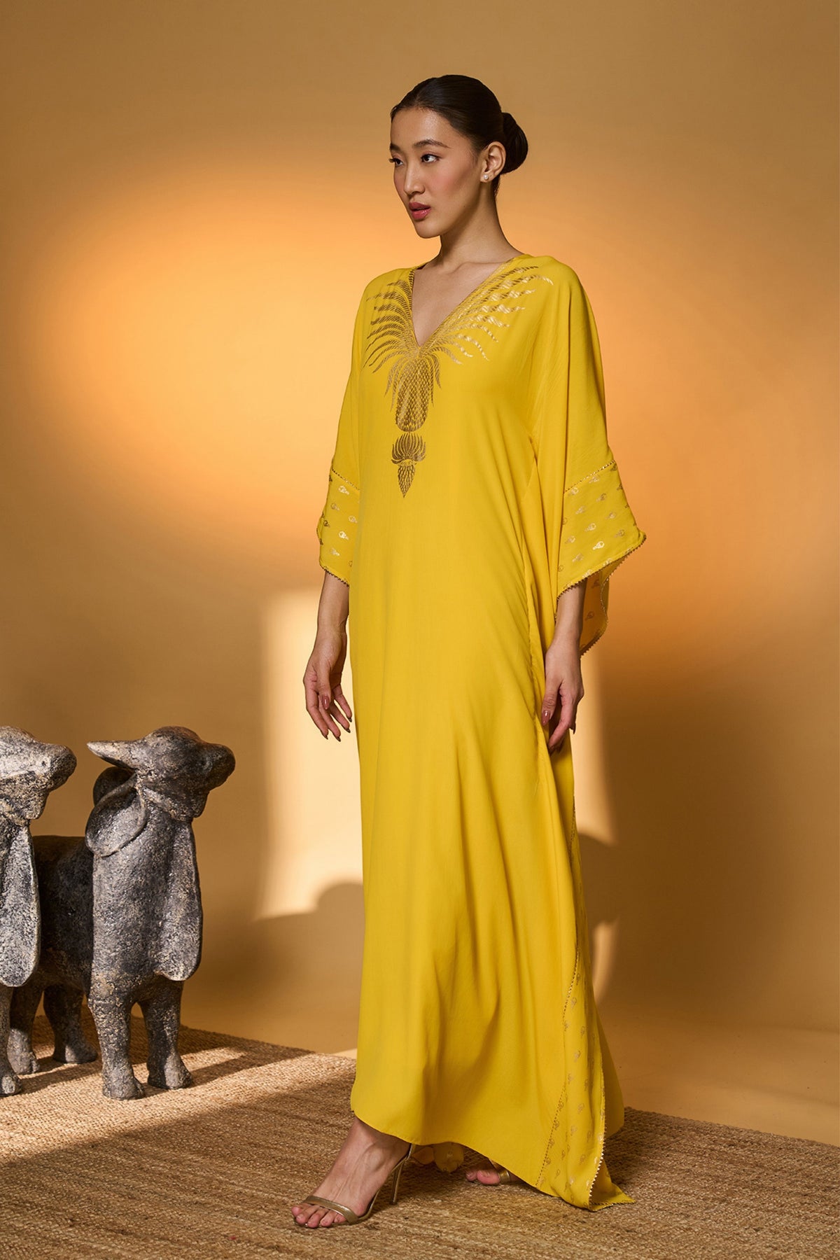 Yellow Tribal Mask Kaftan