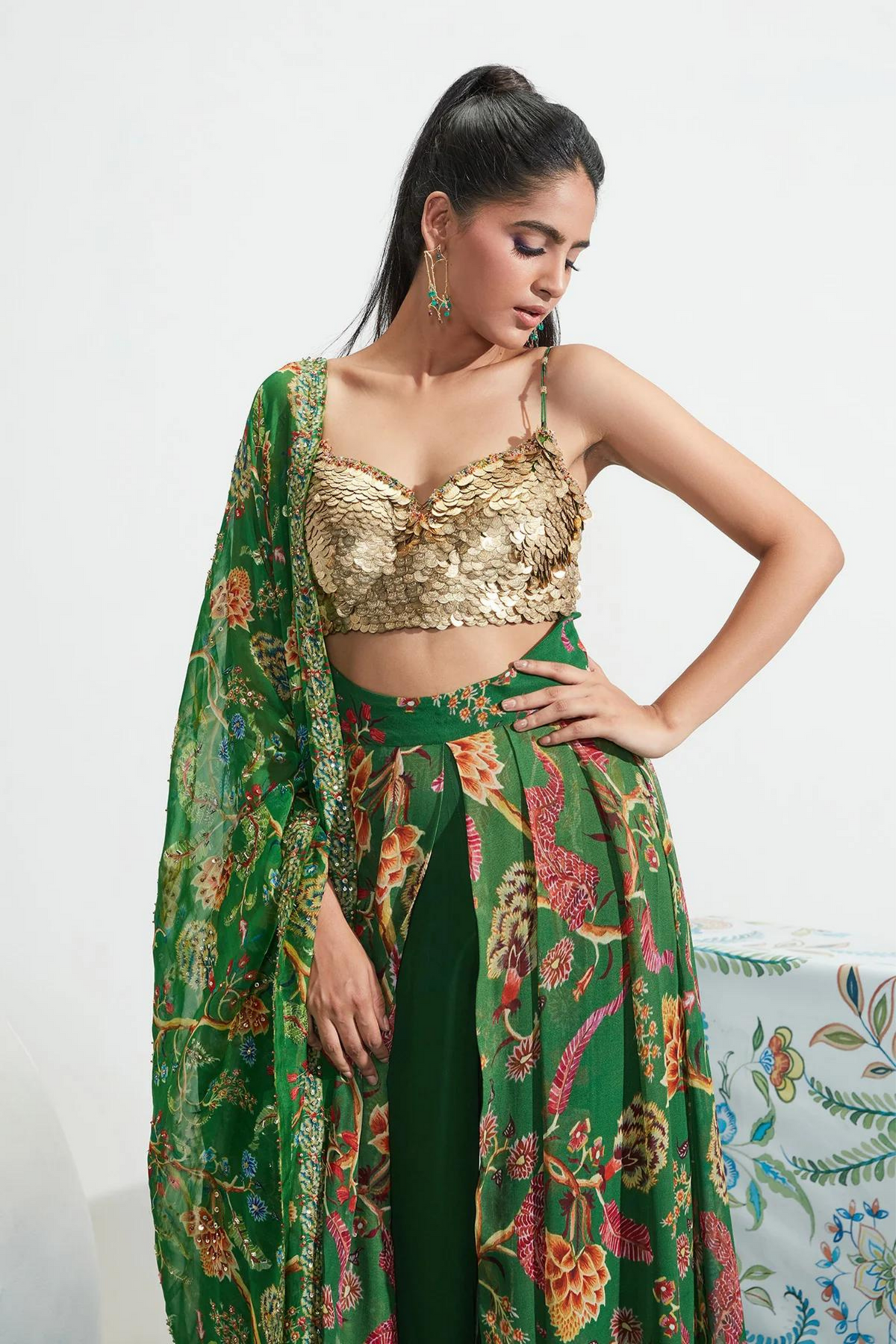 Sahar Green Embroidered Pant Set