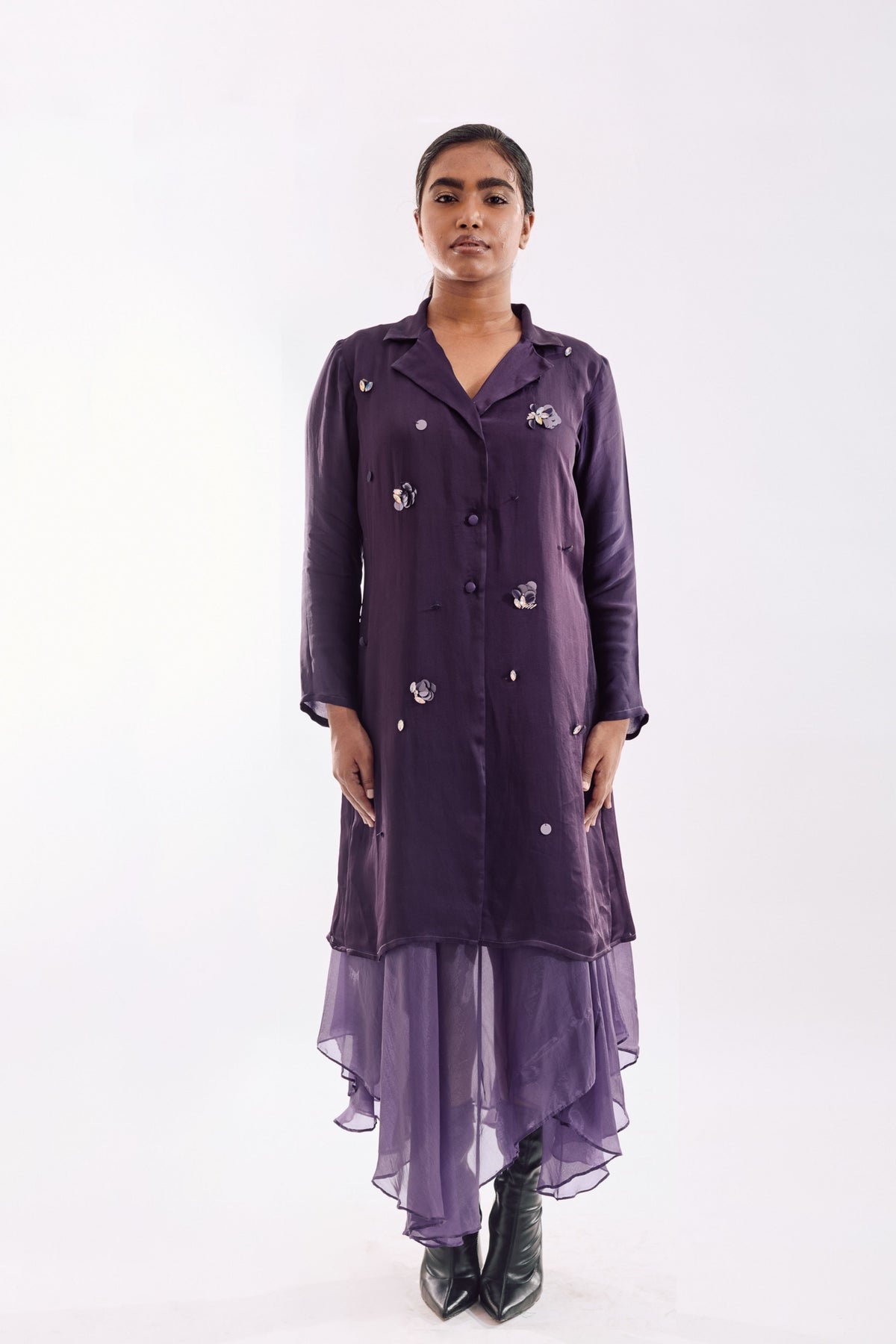 Purple Organza Jacket  Dress Set