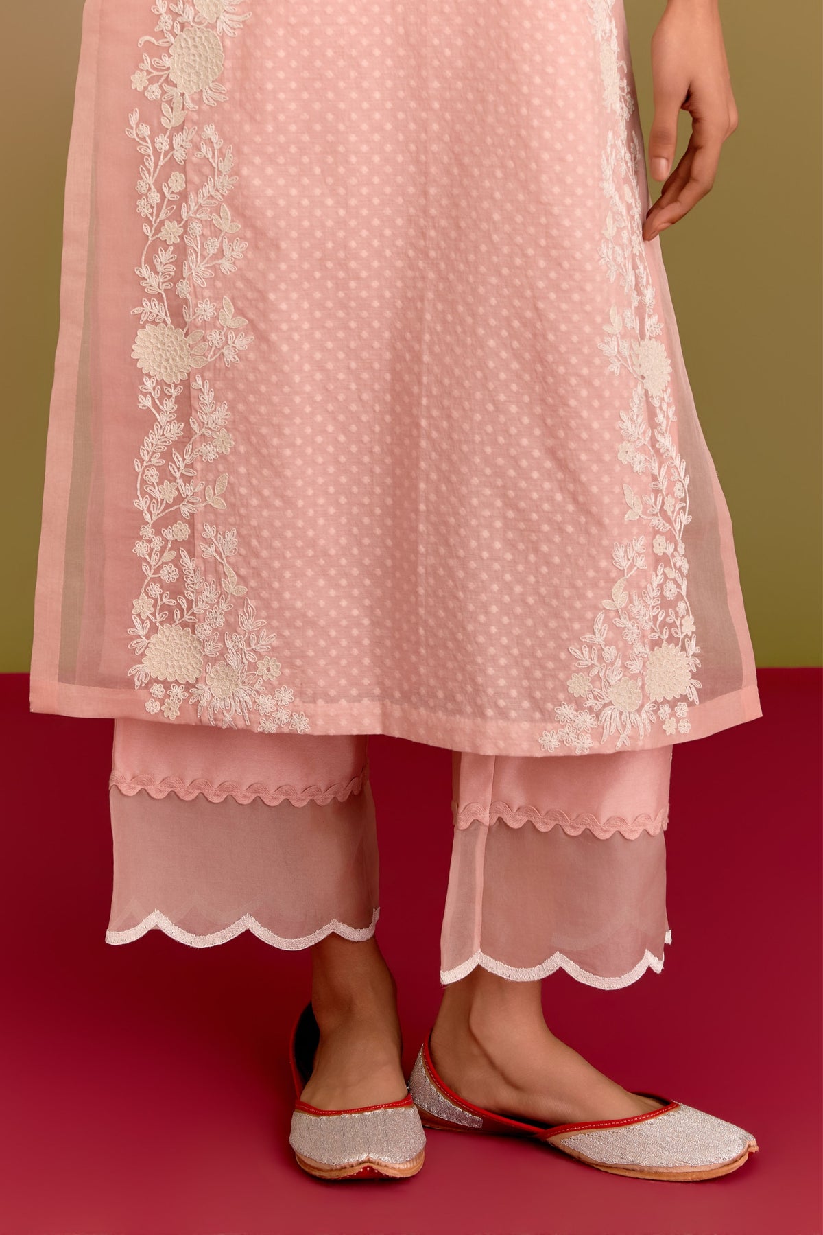 Pink Woven Kurta Set
