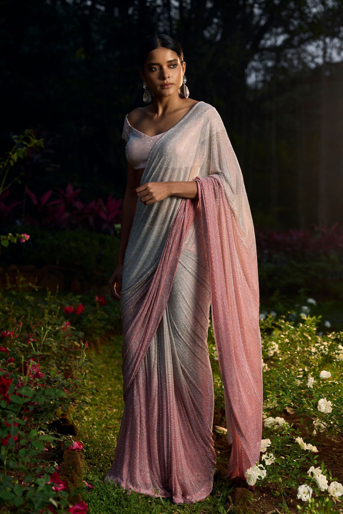 Bajrangi Crystal Draped Saree Set