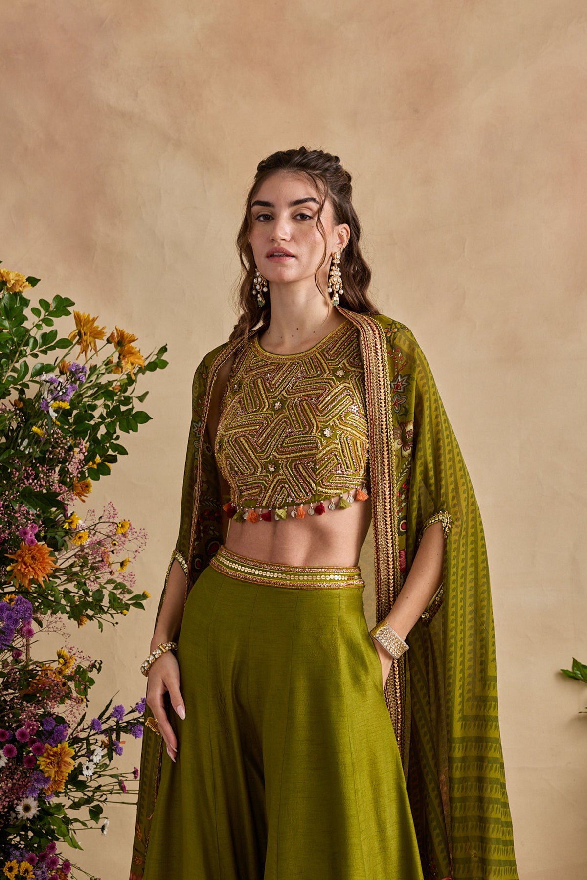 Raiba Green Cape Set