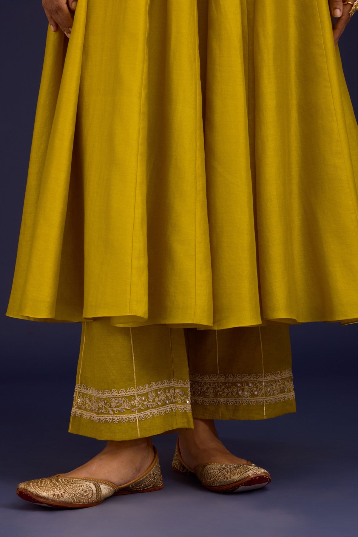 Mustard Silk Embroidered Anarkali Set