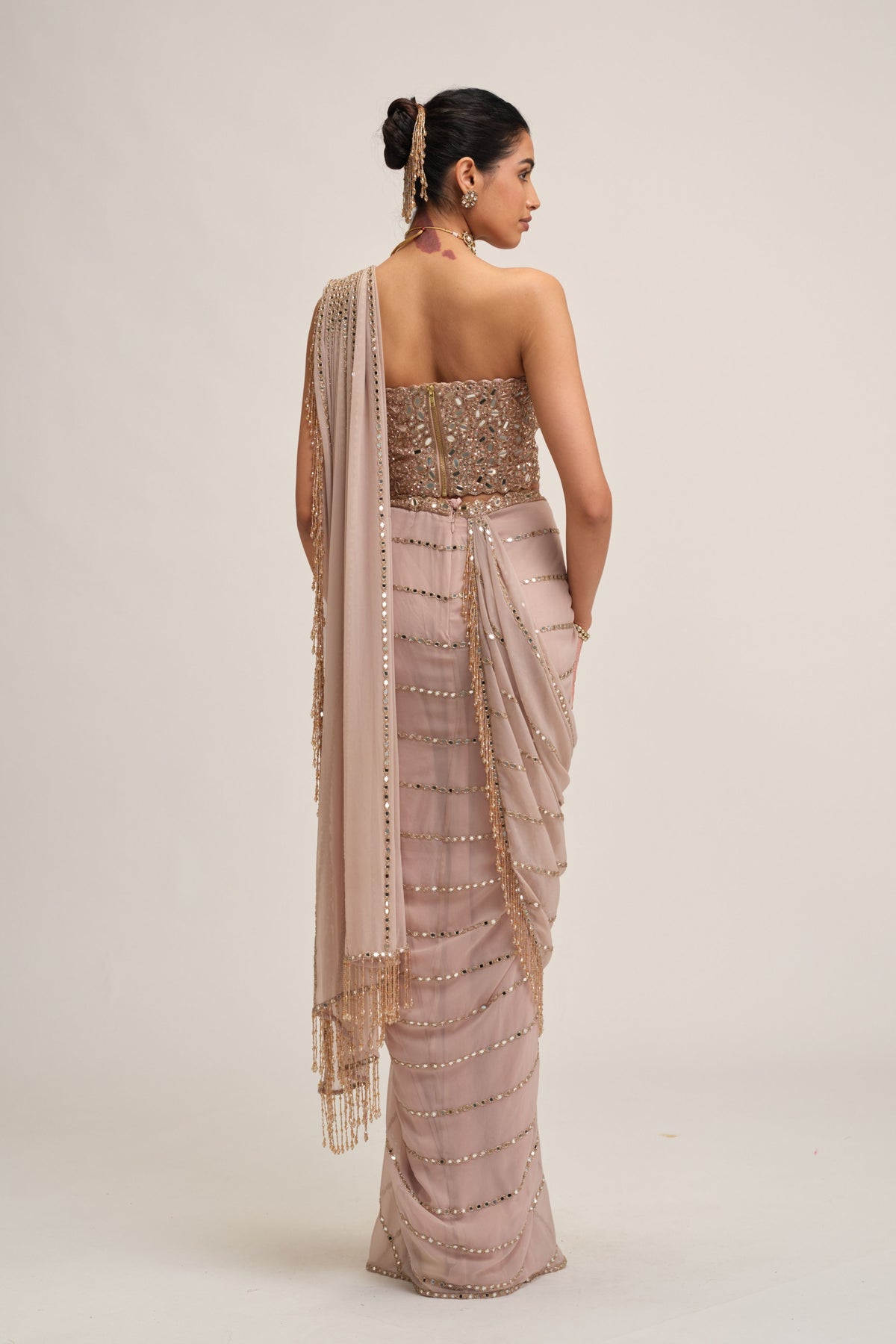 Ash Embroidered Saree Set