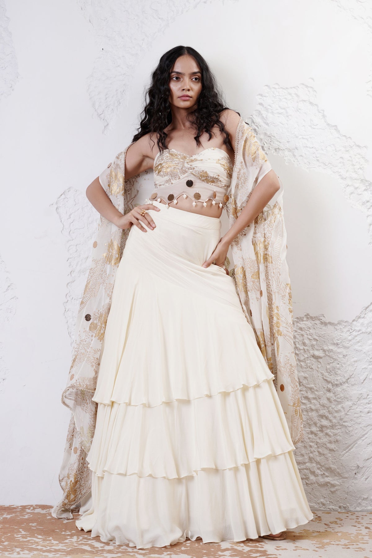 Ivory Layered Lehenga Set