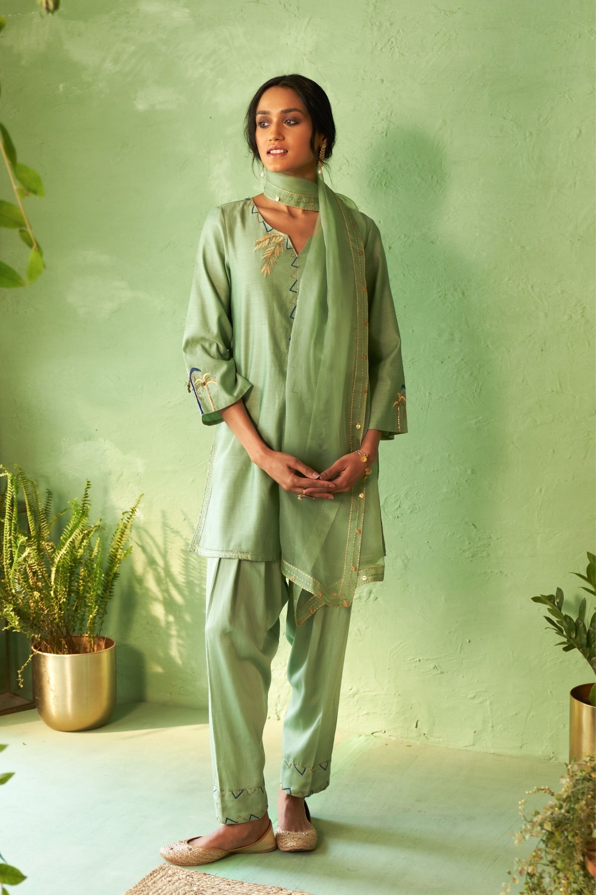 Tea Green Short Kurta Set