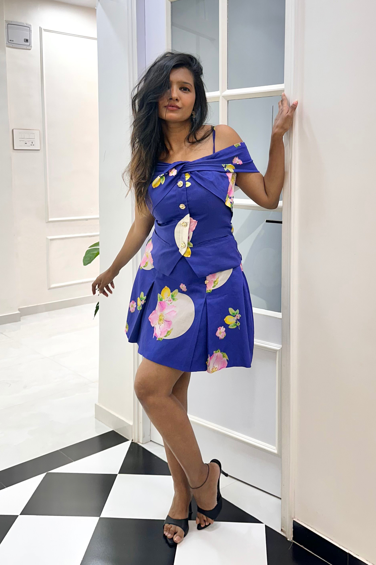 Electric Blue Off-shoulder Top & Skirt