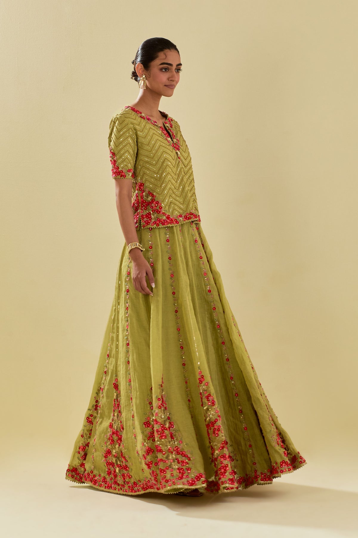 Green Embroidered Lehenga Set