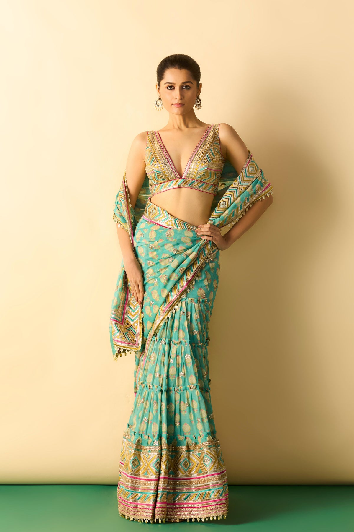 Jasleen Aqua Saree Set