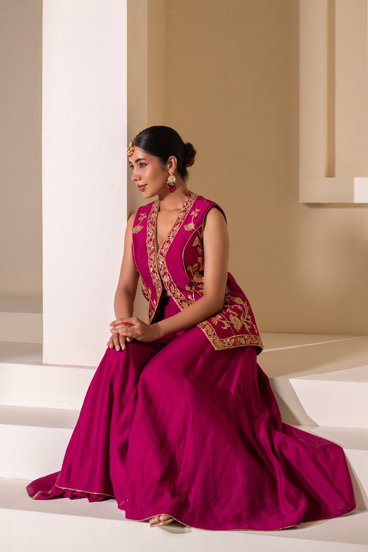 Magenta Embellished Sharara  Set
