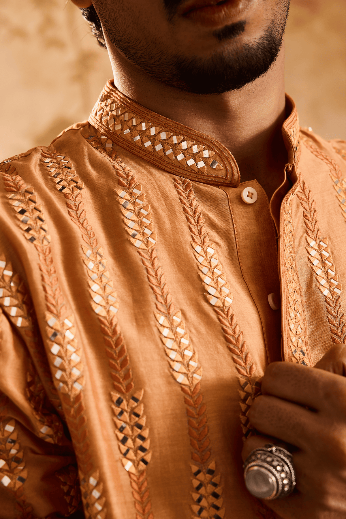 Embroidered Rust Kurta Dhoti Set