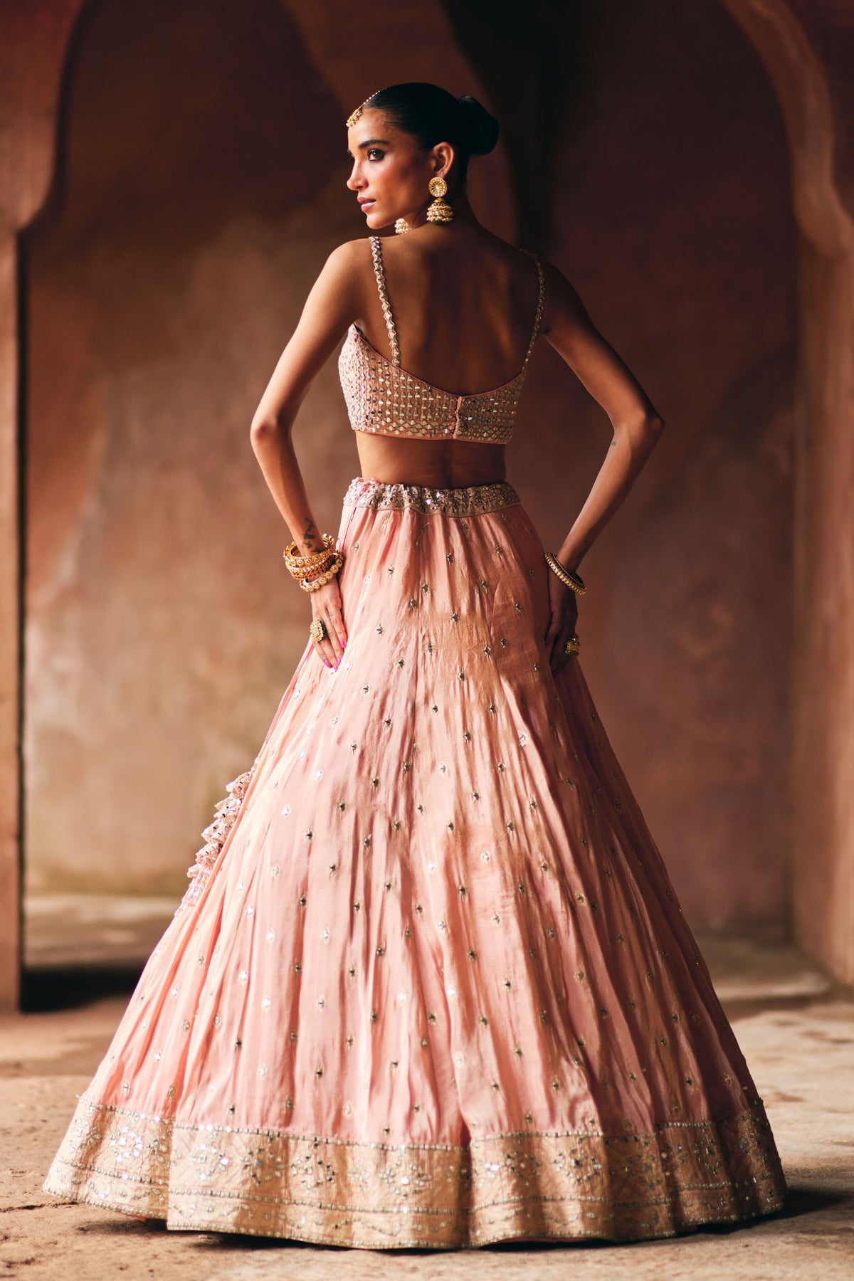 Peach Tissue Lehenga Set