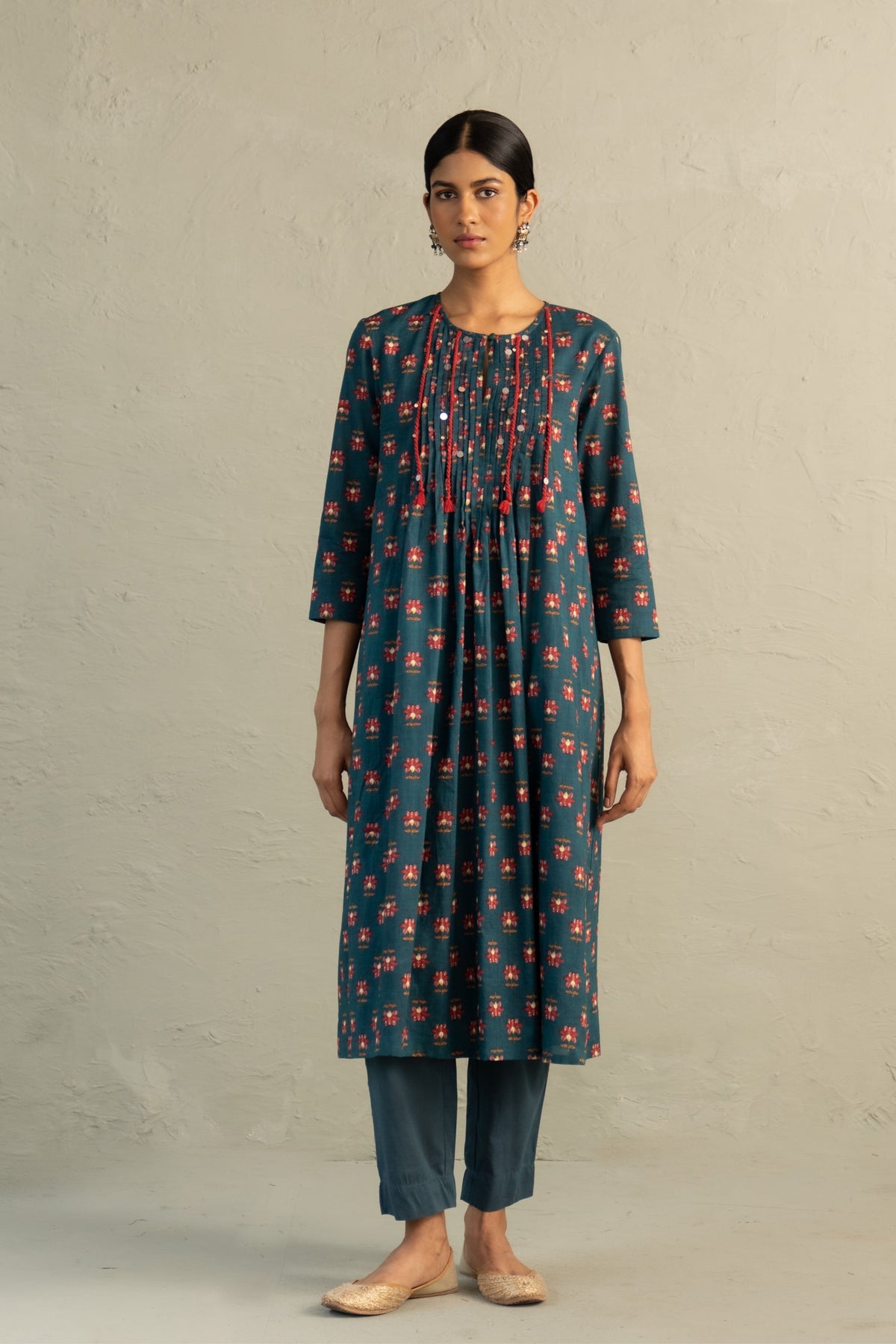 Teal Pintuck Kurta Set