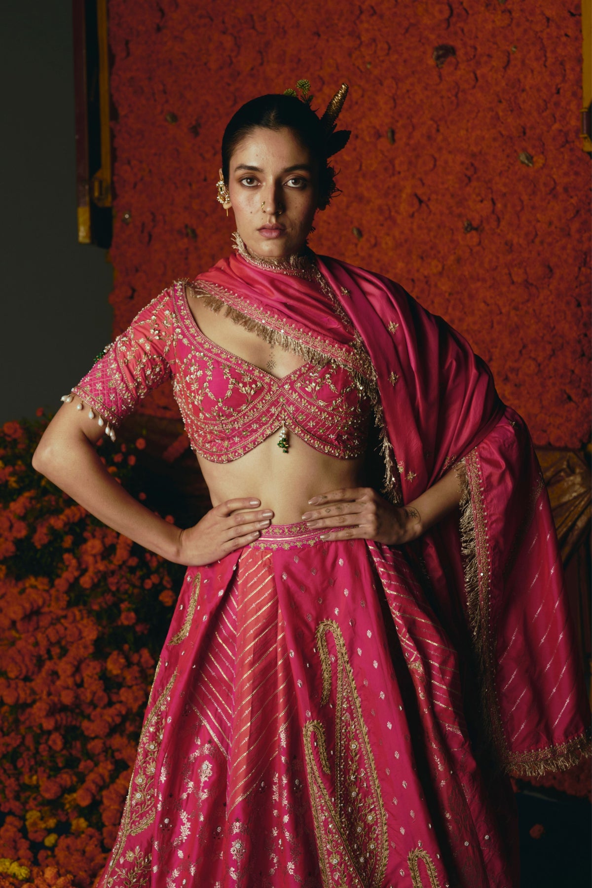Abstract Silk Banarsi Lehenga Set