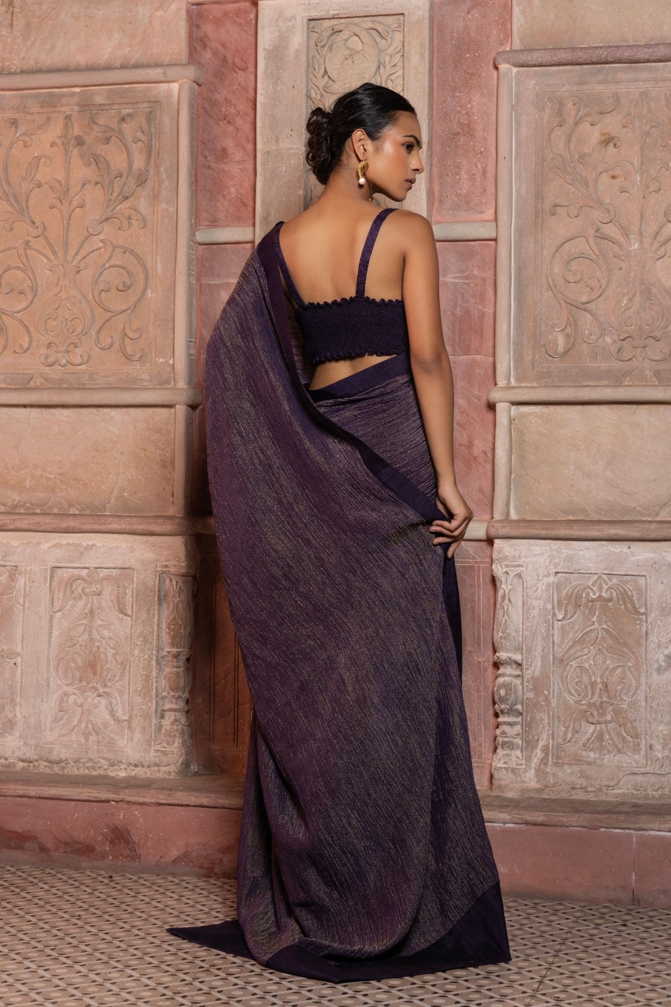 Purple Crushed Saree Set - Pinnacle by Shruti Sancheti - Elahe