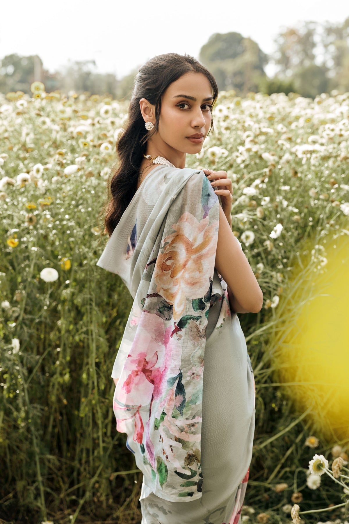 Julie Sage Green Chiffon Saree