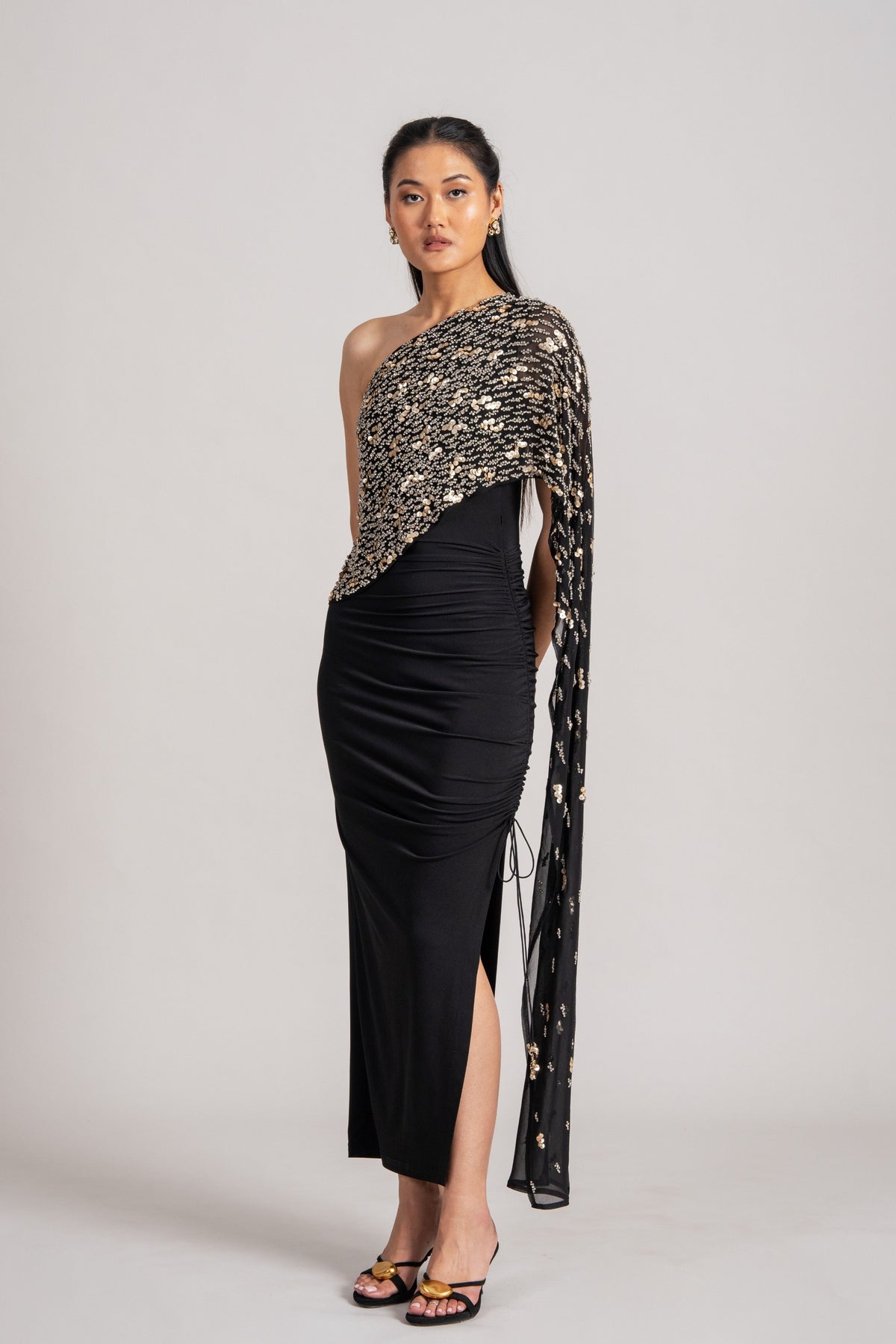 Cosmic Dust Sequin Draped Gown