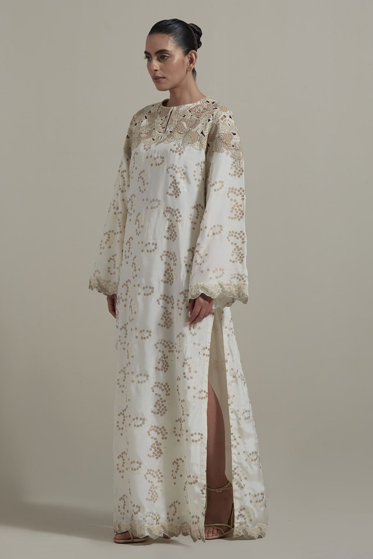 Ivory Cutwork Yoke Kaftan
