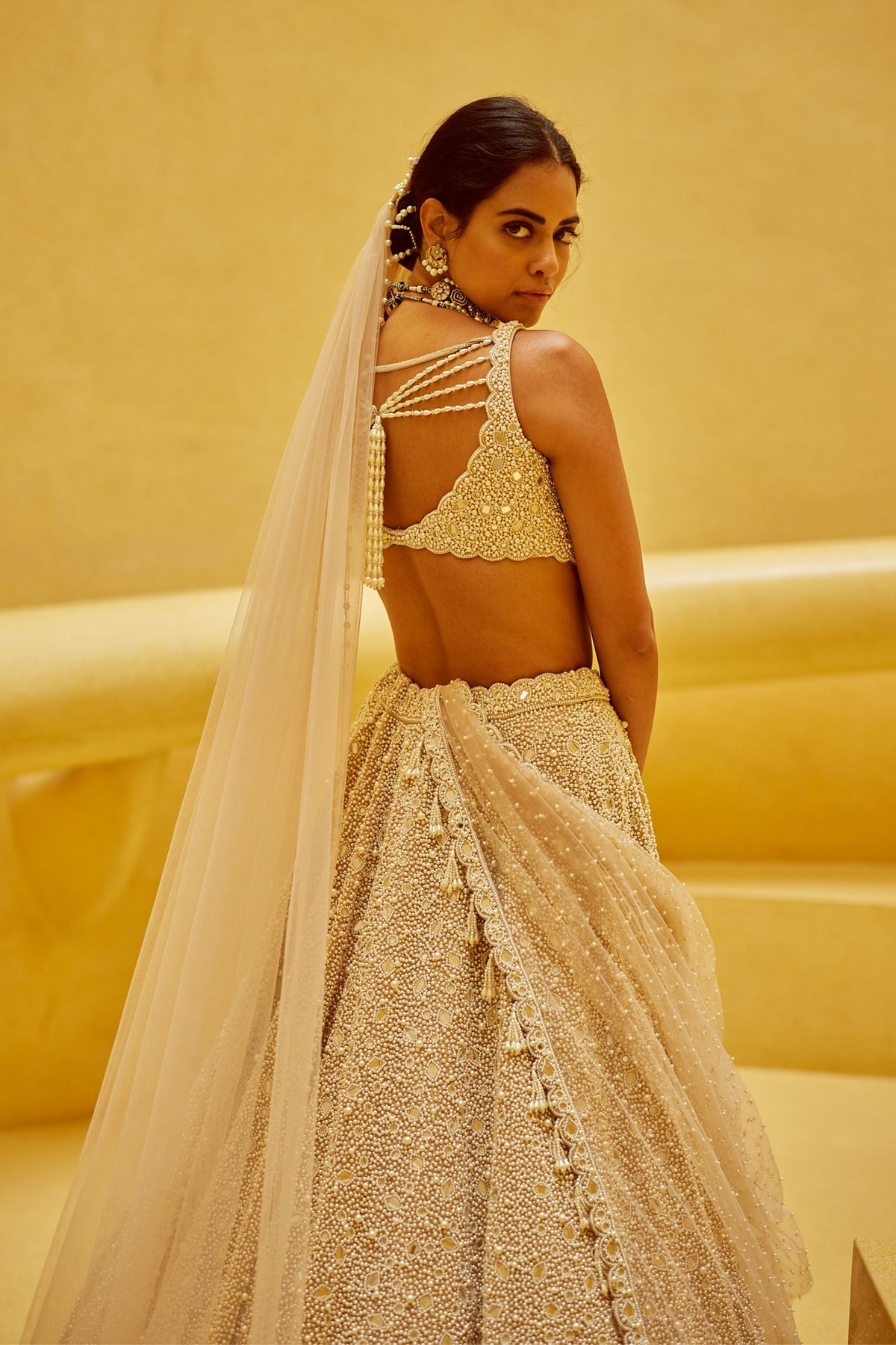 Light Beige Lehenga Set With Veil
