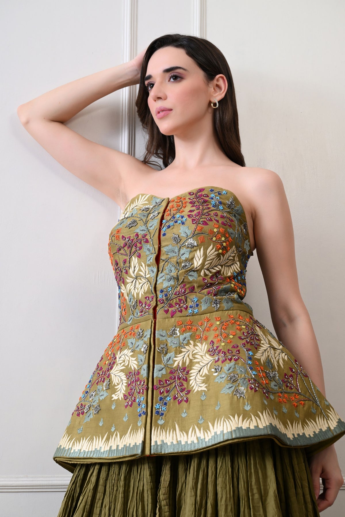 Olive Strapless Peplum Skirt Set