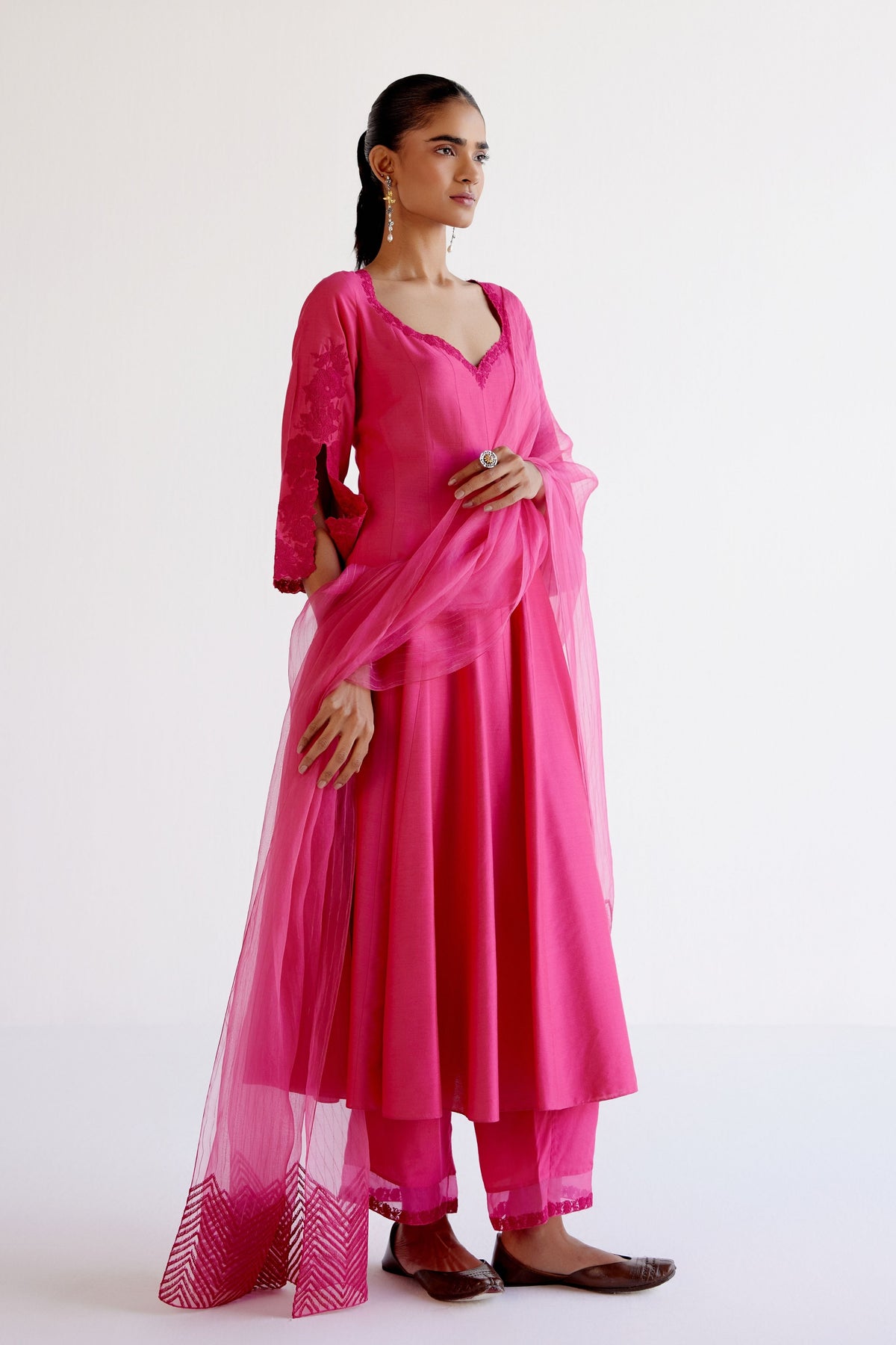 Embroidery Fuchsia Pink Anarkali Set