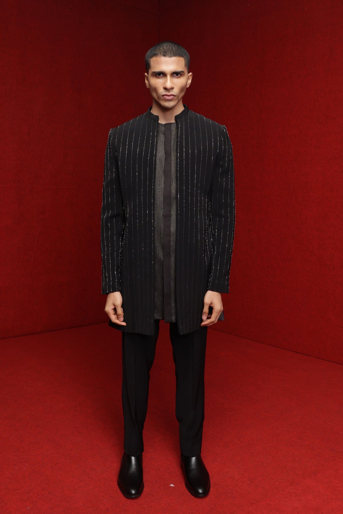 Black Open Style Indowestern Set