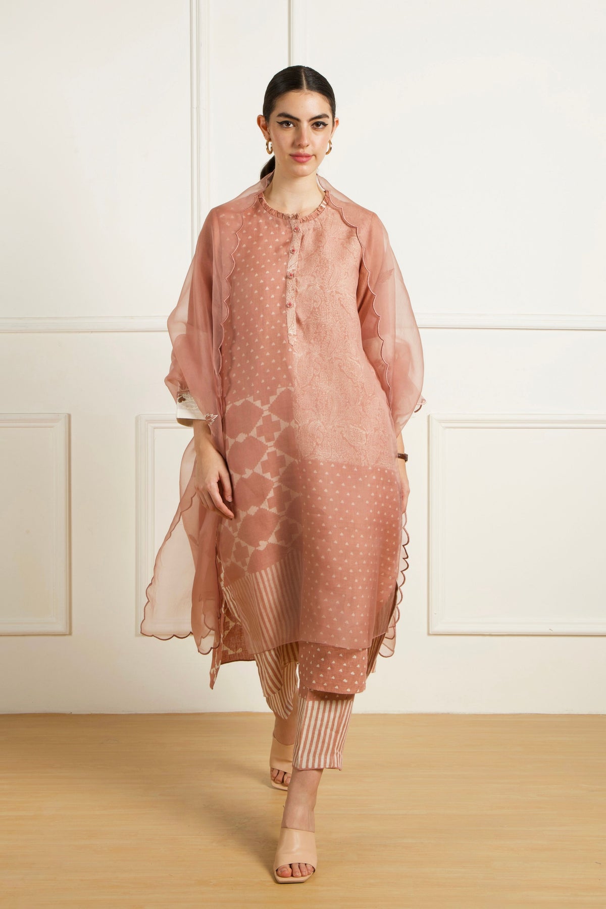 Almond Double Layer Kurta Set