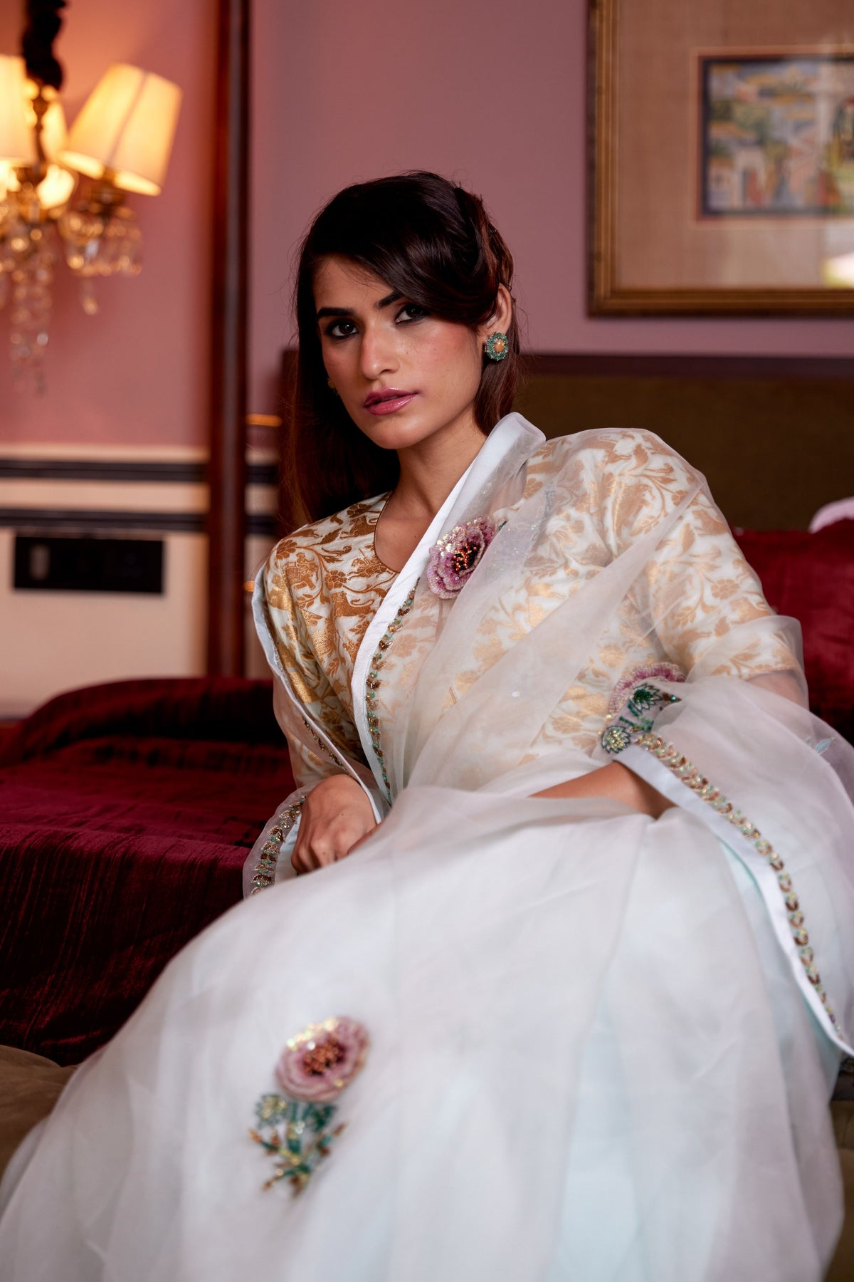 Gulab Sea Foam Saree
