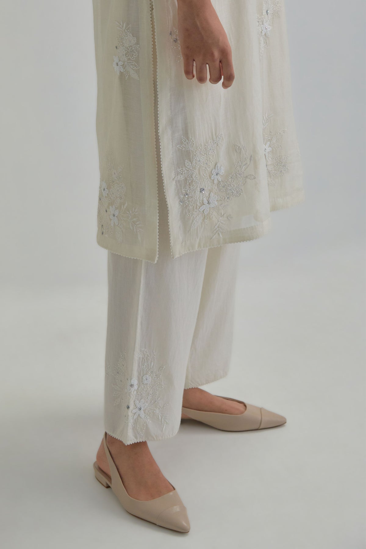 Off White Beaded Kurta And Pants