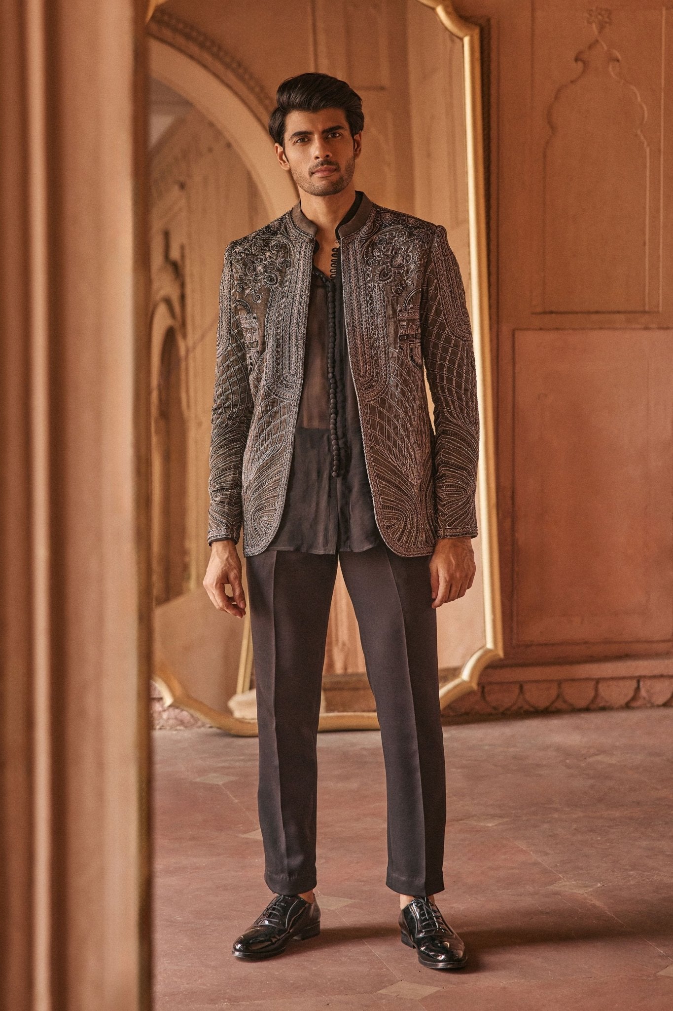 Black Tissue Jacket Set - Anjanaa M Dang Menswear - Elahe