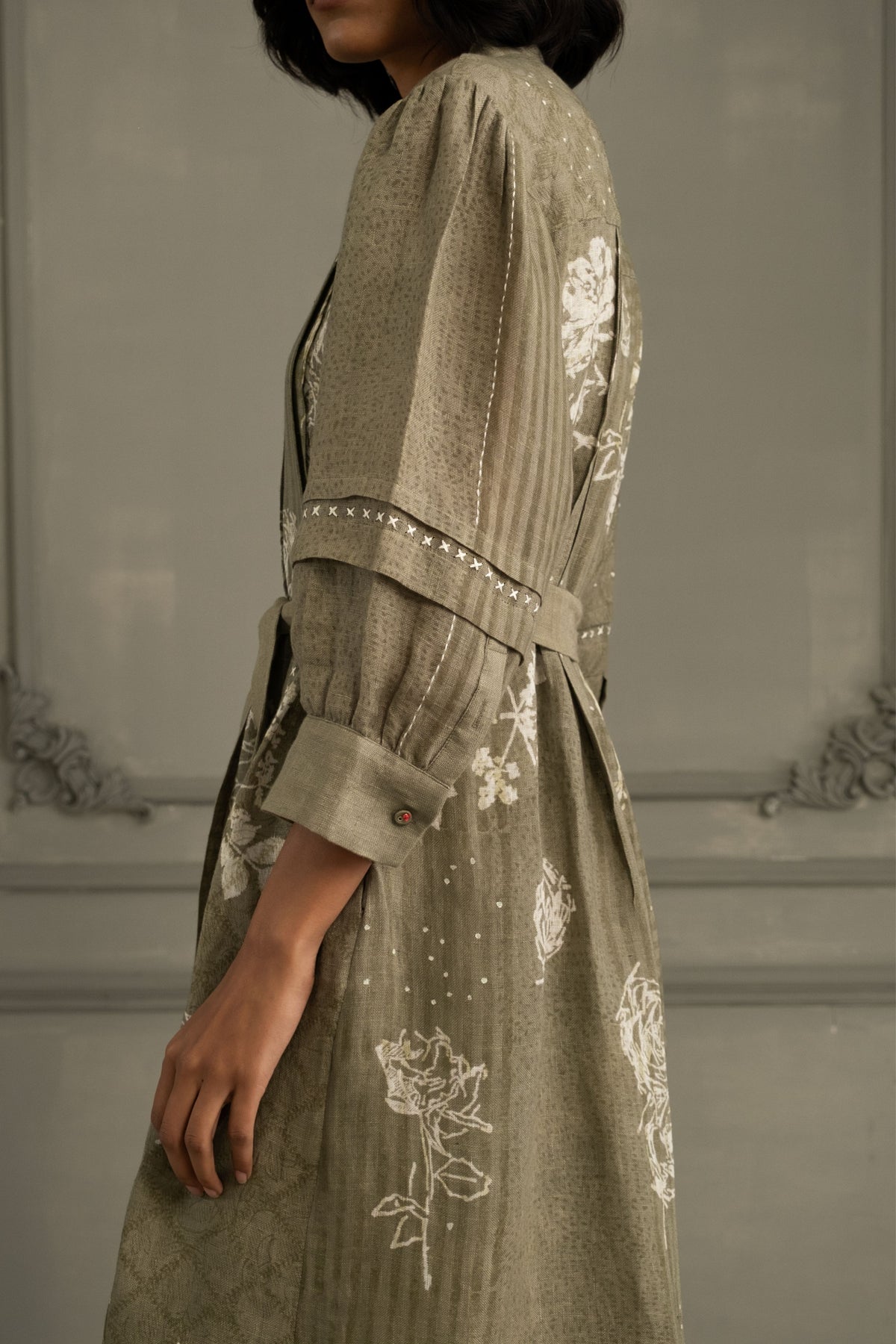 Sage Print Linen Dress