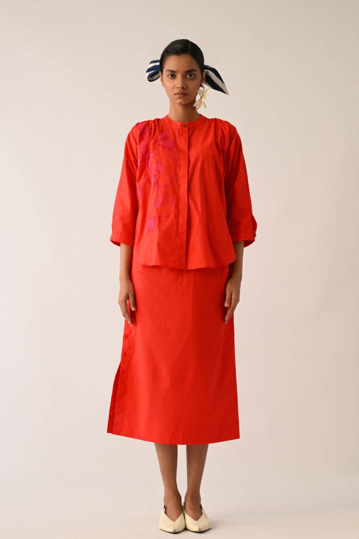 Mono Crimson Applique Skirt Set