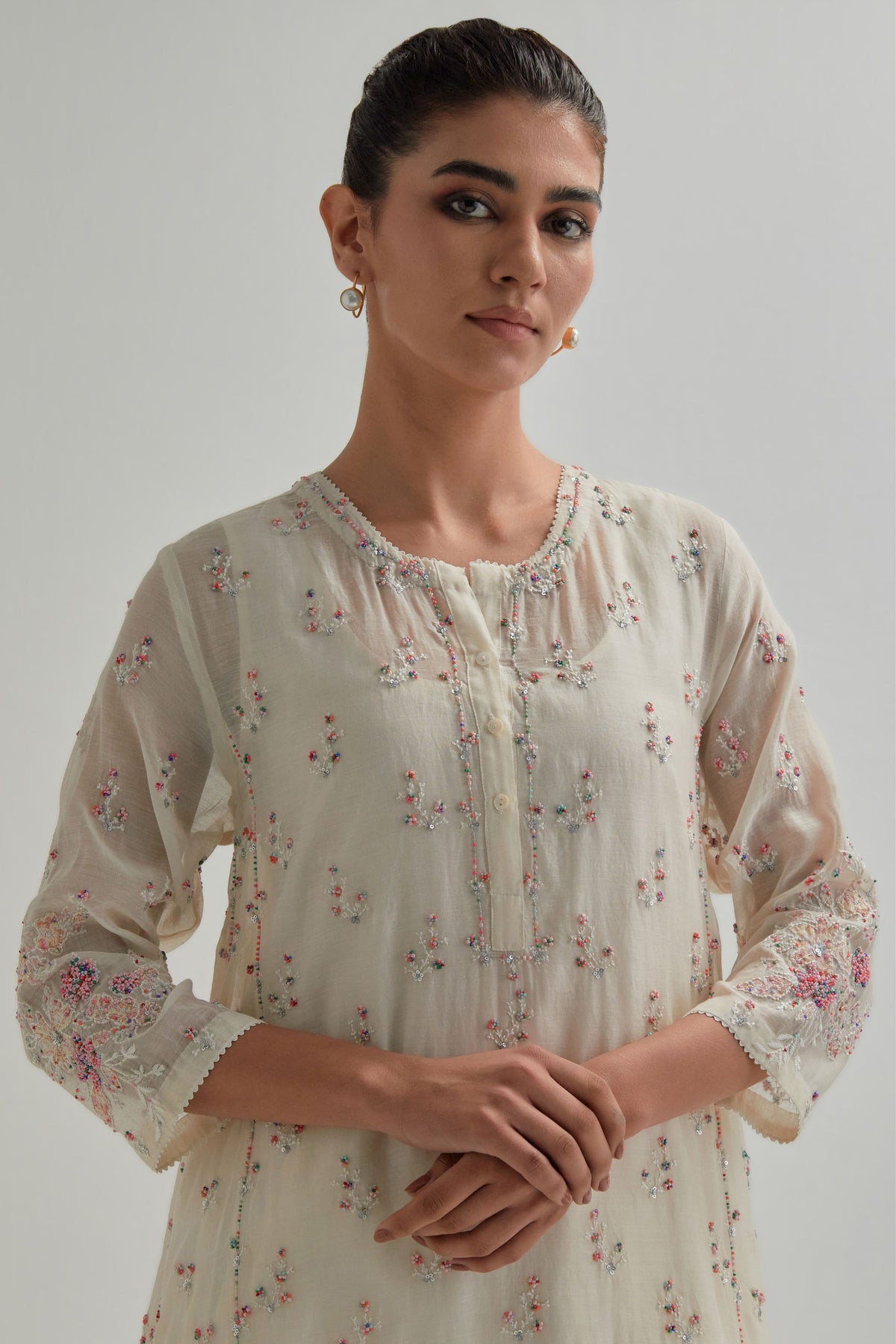 Pink Floral Short Kurta Set
