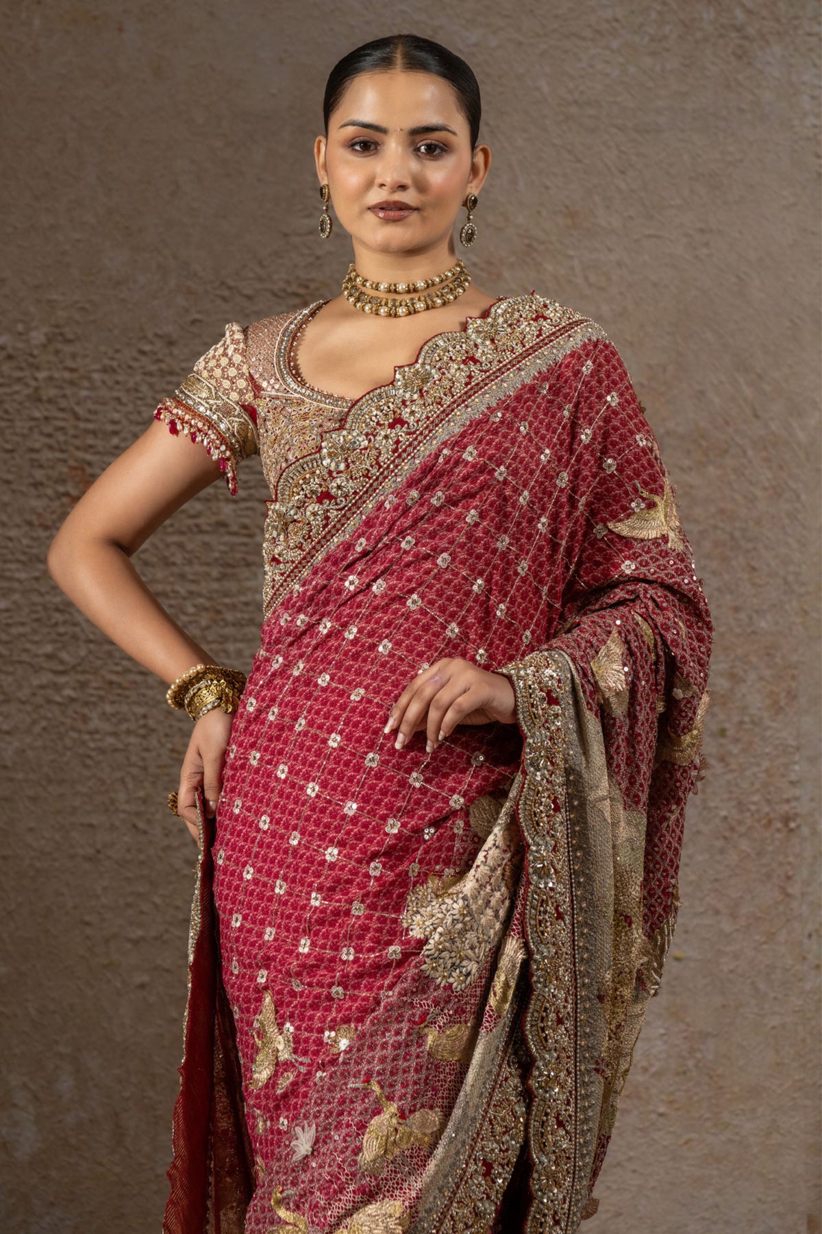 Red Embellished Pichwai Saree