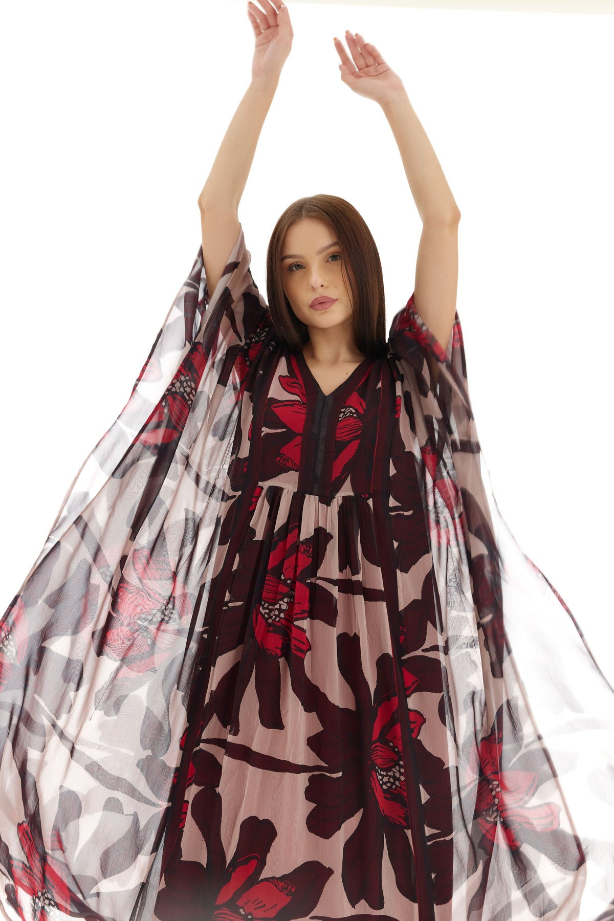 Beige and Brown Floral Kaftan