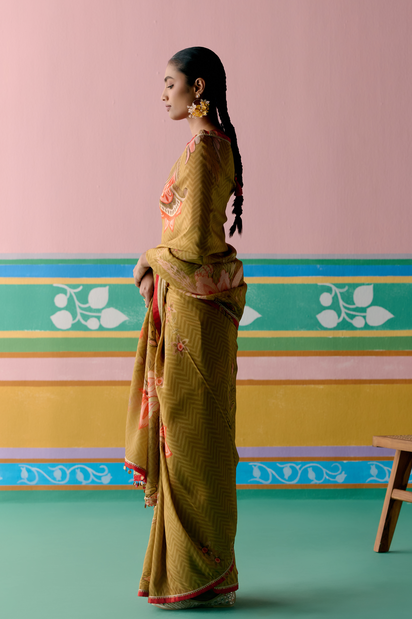 Mustard Chintz Saree - Label Mogra - Elahe