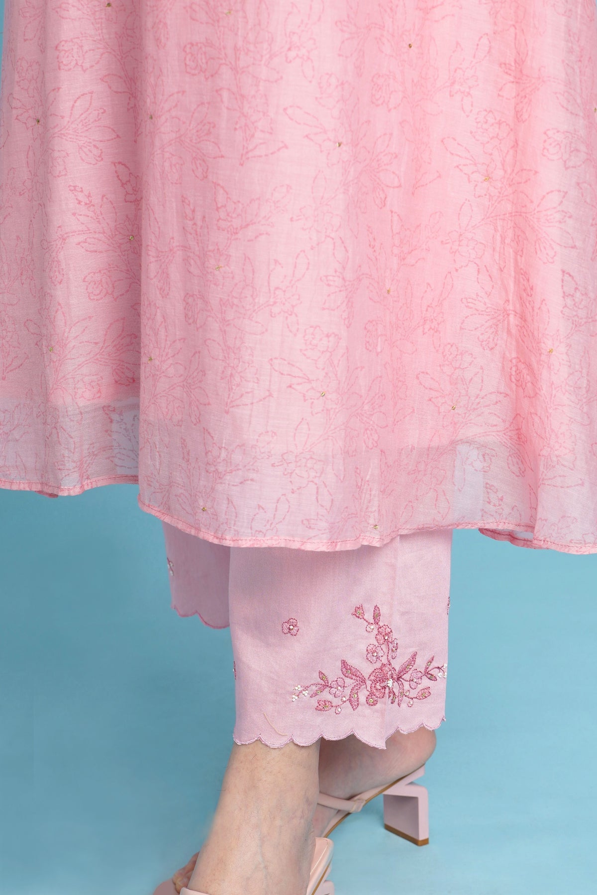 Pink Mul Chanderi Kurta Set