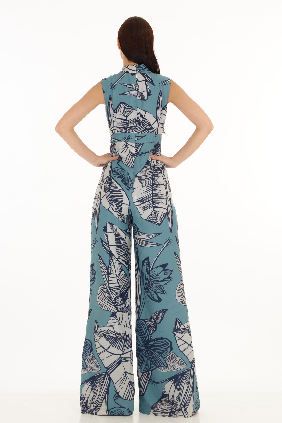 Blue and White Floral Jumpsuit