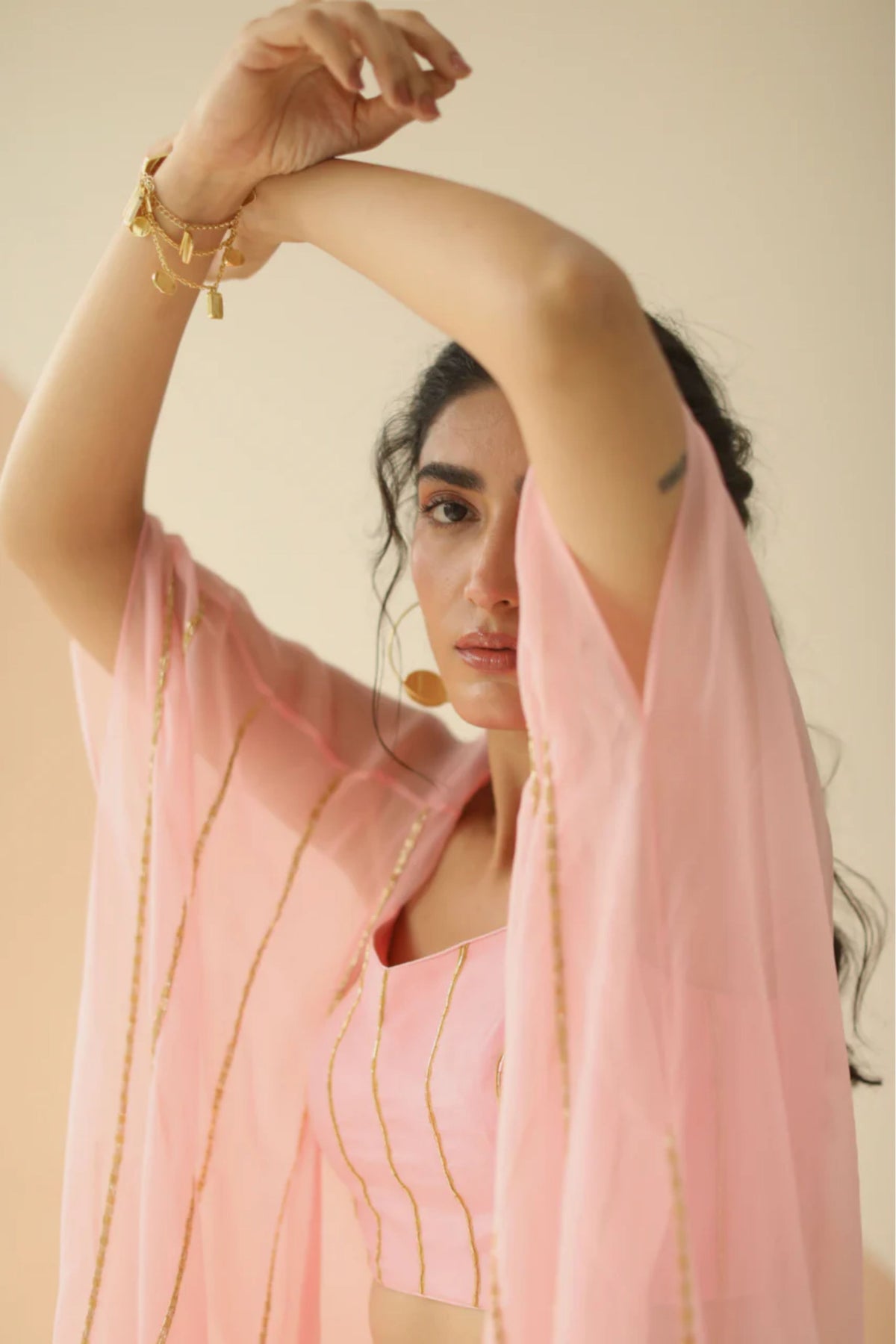 Baby pink line jacket sharara