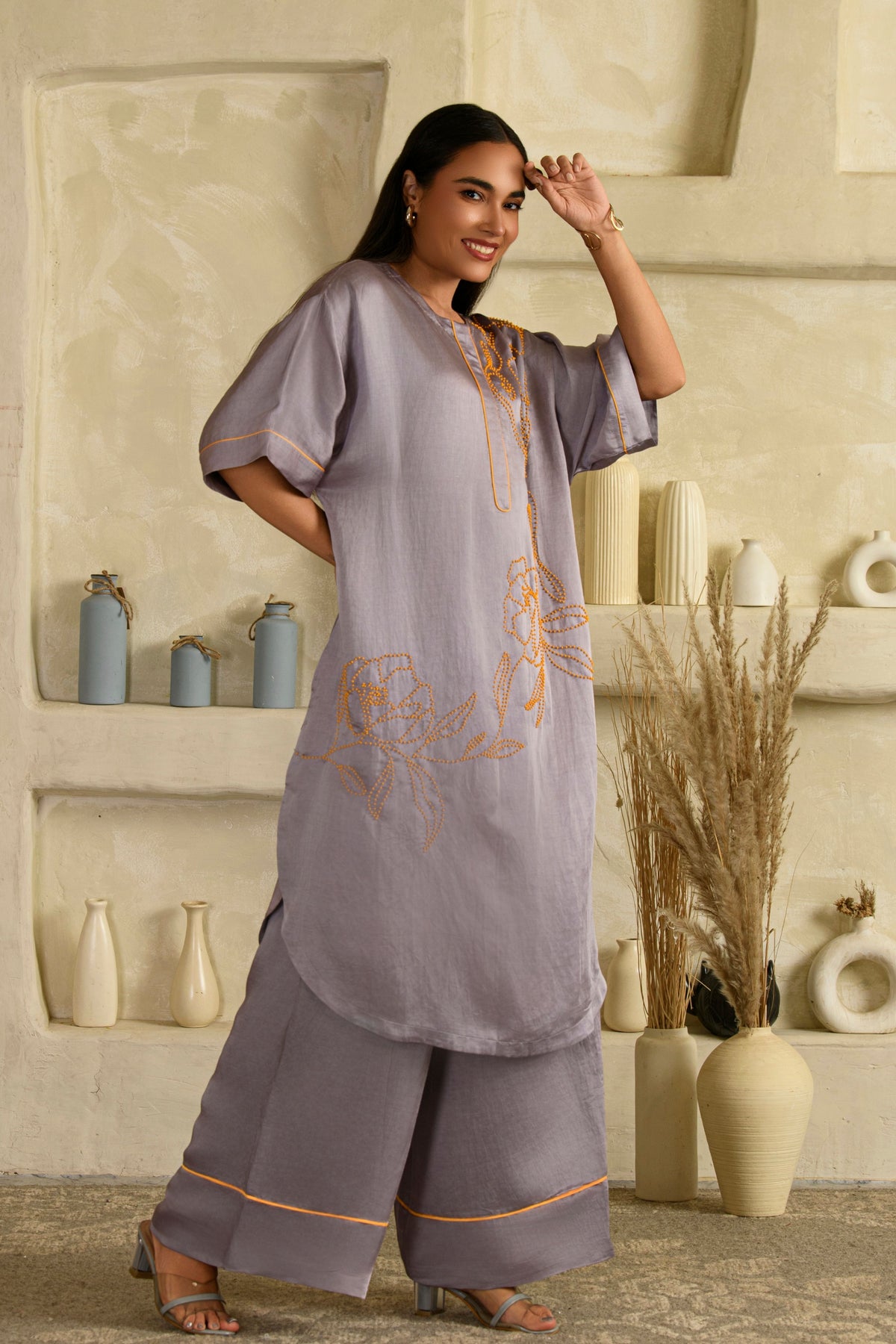 Rangrasiya Tarangi Lilac Long Kurta Set
